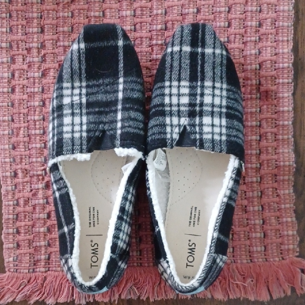 TOMS Black and White Checkered Slip-Ons